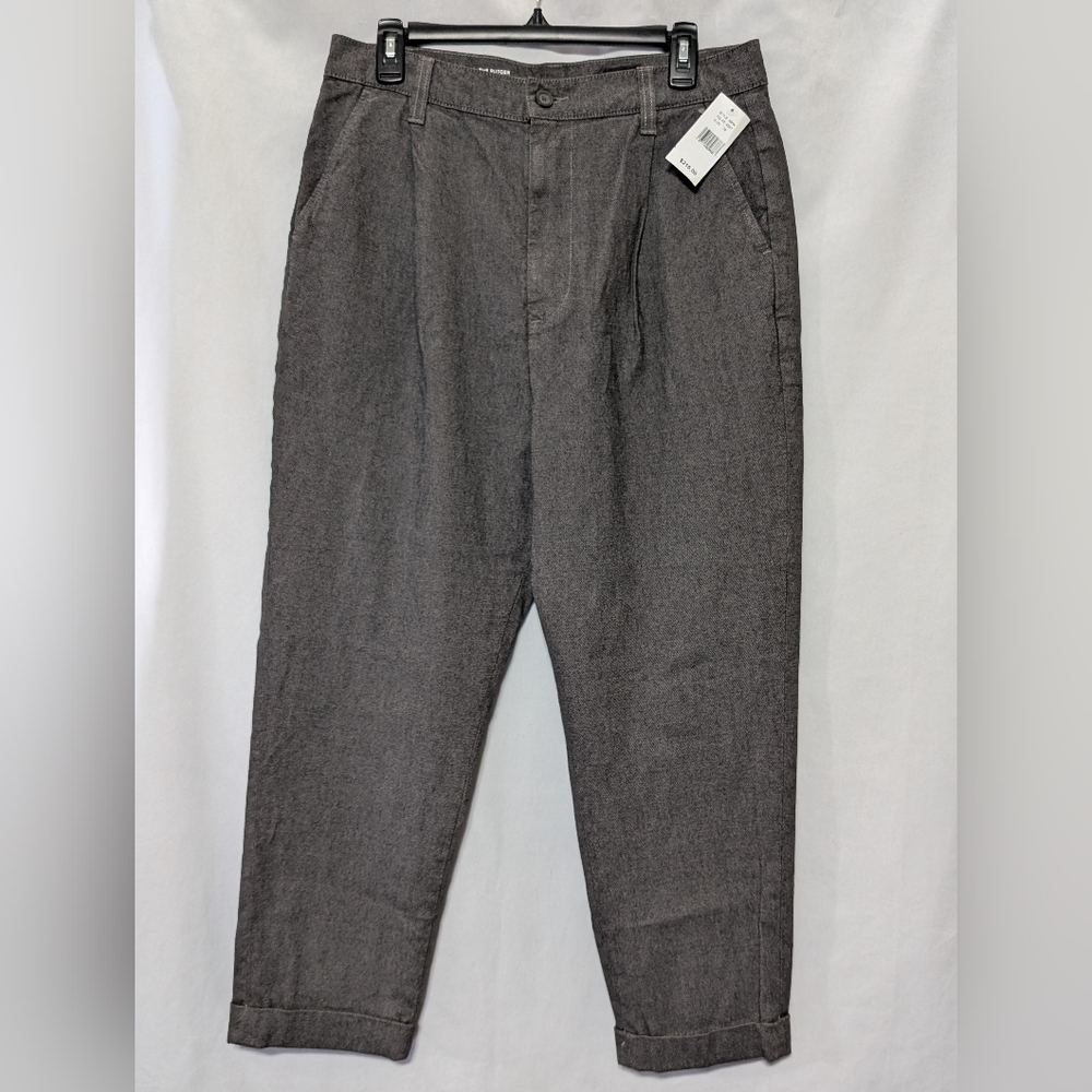 AG Adriano Goldschmied Grey The Rutger Relaxed Pleated Crop Pants, 32